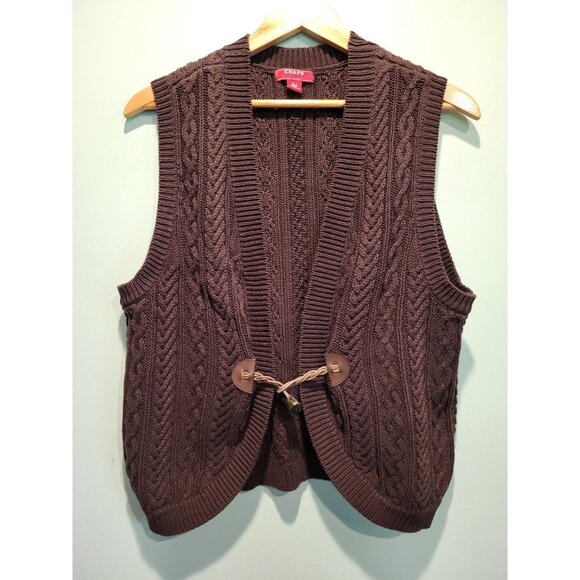 Chaps Sweaters - Vtg Chaps Brown Cableknit Toggle Close Sweater Vest Sz L Cottagecore Boho